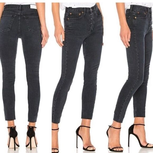 RE/DONE Originals High-Rise Skinny Leg Ankle Jeans in Worn Black Women’s 26 - Picture 1 of 15